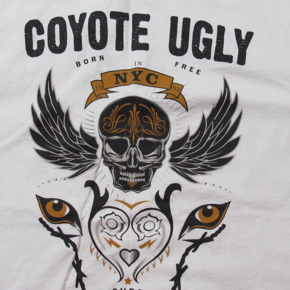 Coyote Ugly Canadian Whisky T-Shirt NYC White Skull Eyes Born Free Sz. Large - Picture 5 of 8